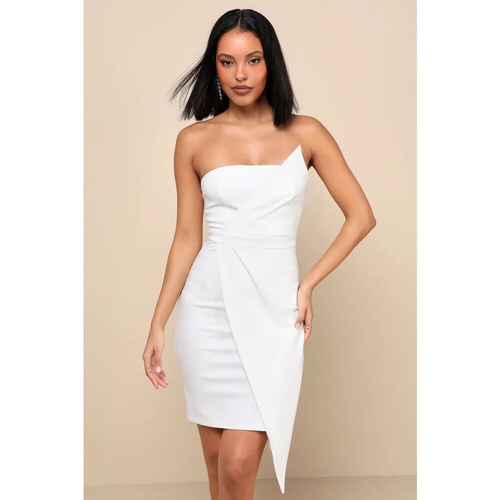 Lulu's White Asymmetrical Strapless Mini Dress